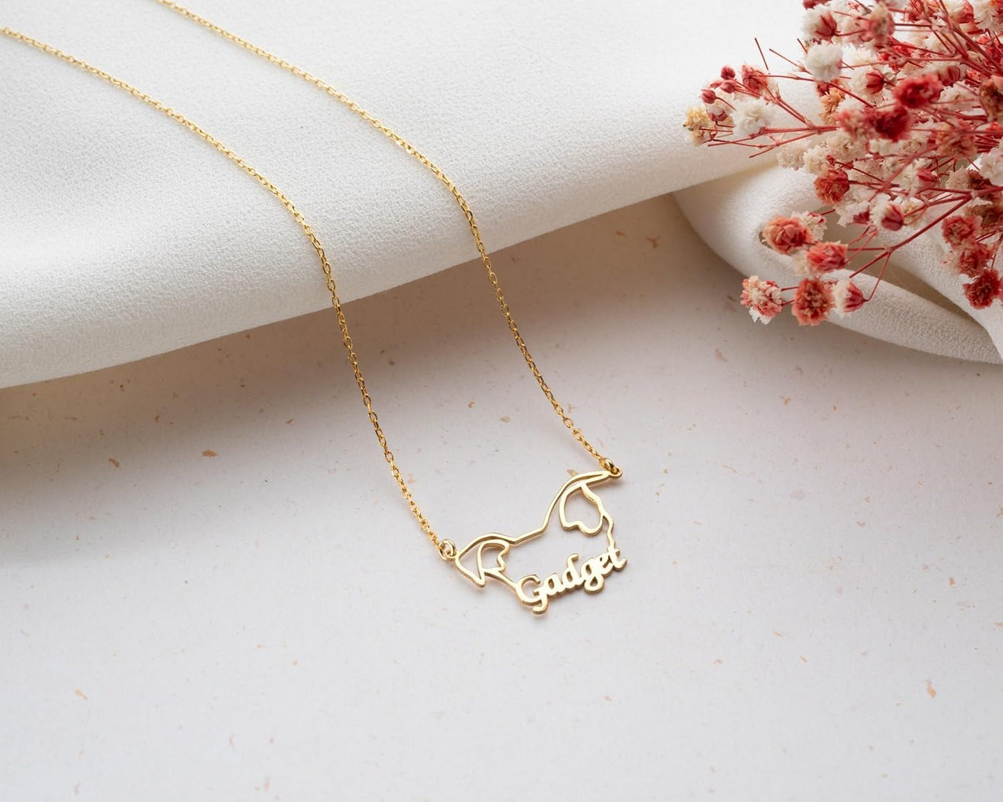 Personalized Dog Ears And Name Necklace, 925 Sterling Silver