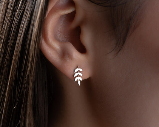 Custom Leaf Earrings for Women, Nature Inspired Stud Earrings, 925 Sterling Silver