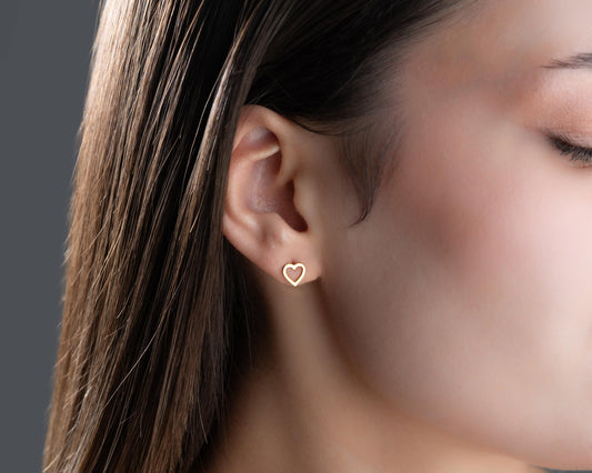 Custom Heart Earrings for Women, Minimalist Open Heart Stud Earrings, 925 Sterling Silver