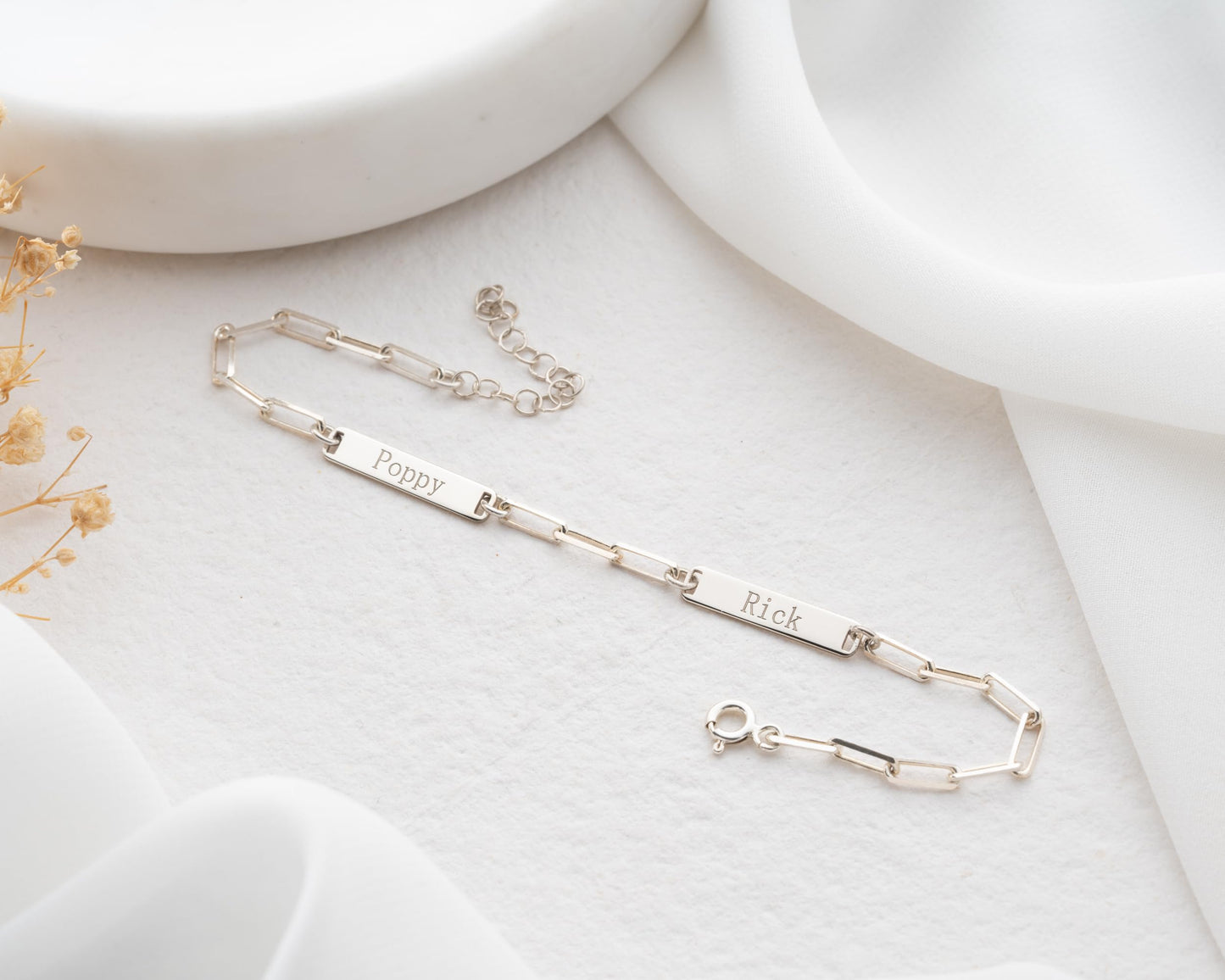 Personalized ID Chain Bar Name Bracelet for Women, 925 Sterling Silver
