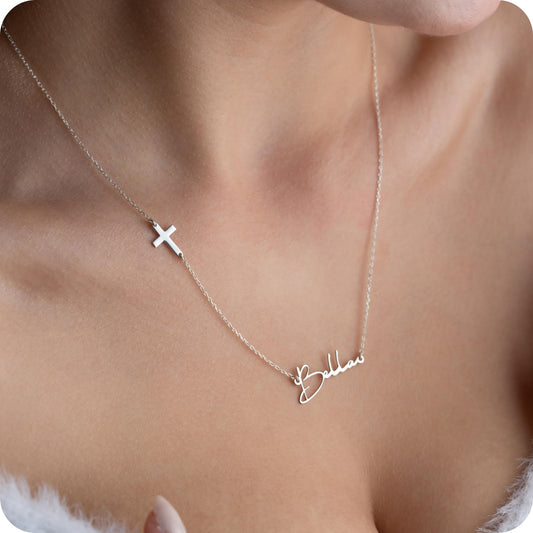 Personalized Cross Necklace with Name for Women, 925 Sterling Silver