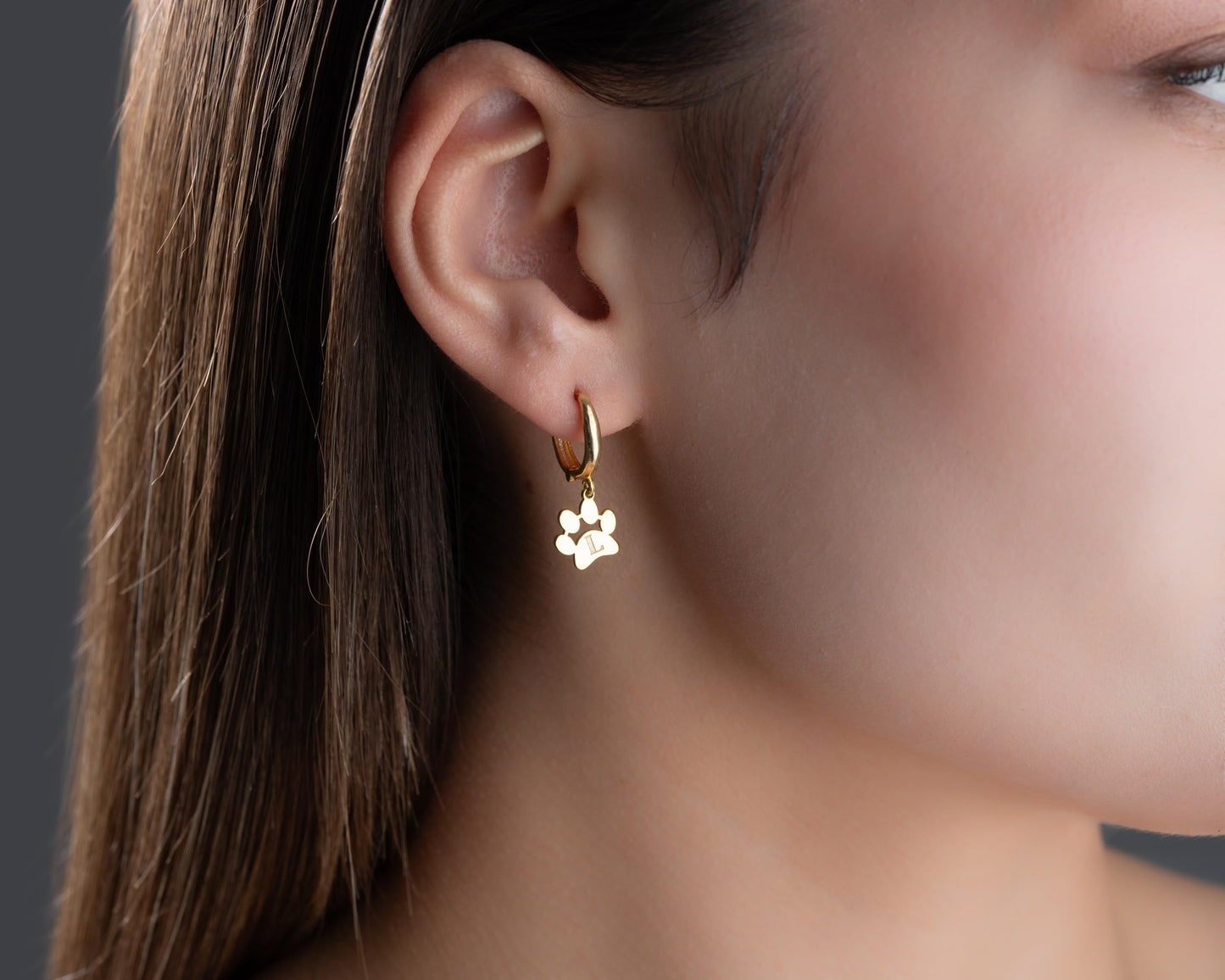 Personalized Paw Initial Earrings for Women Hoop Earrings with Letter Charm, 925 Sterling Silver