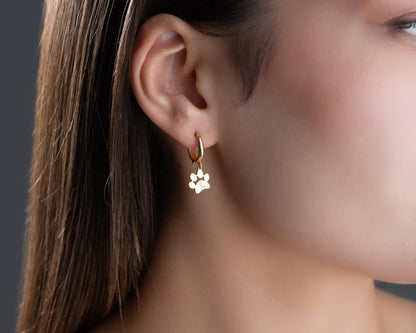 Personalized Paw Initial Earrings for Women Hoop Earrings with Letter Charm, 925 Sterling Silver