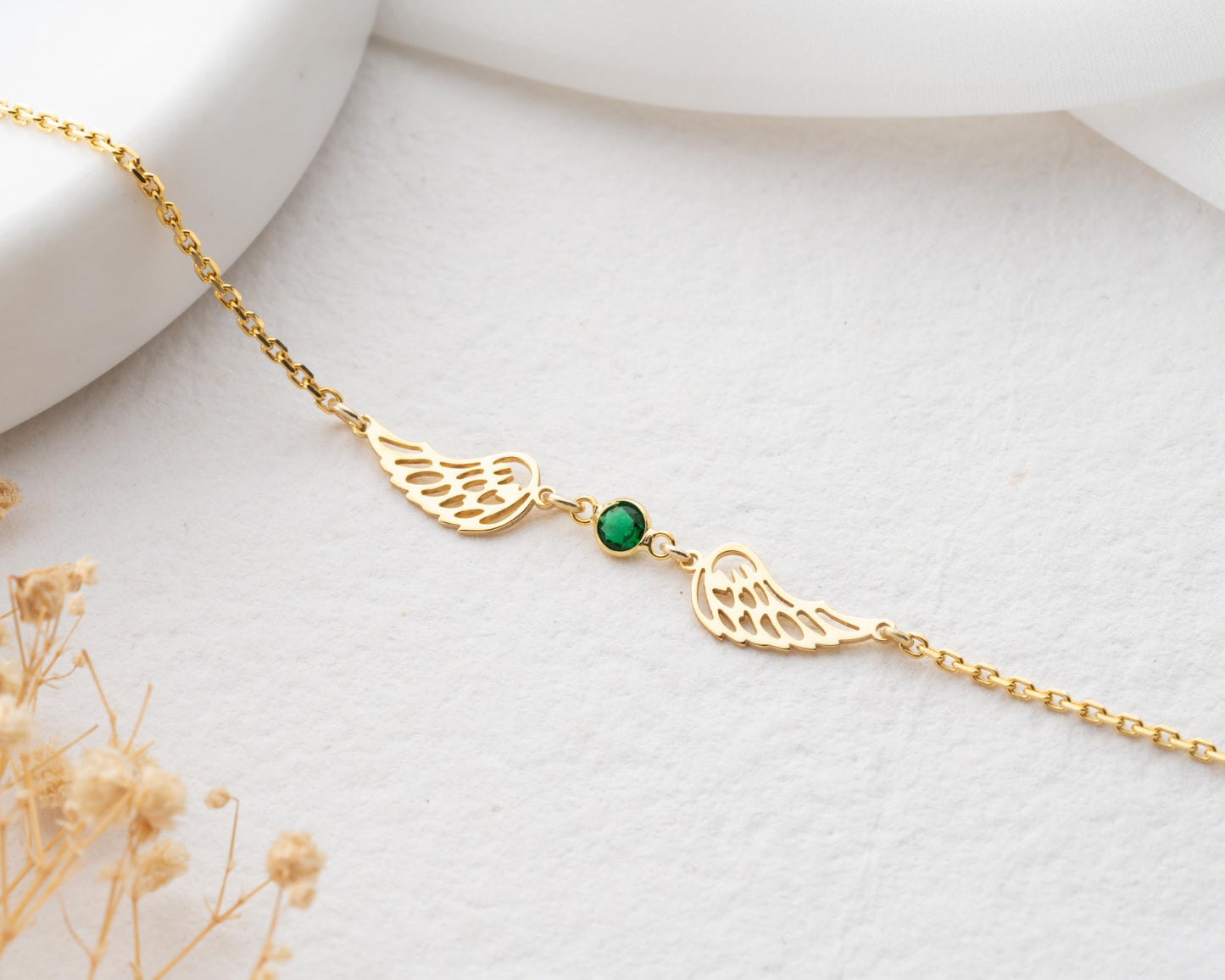 Personalized Angel Wing Bracelet with Birthstones for Women,925 Sterling Silver