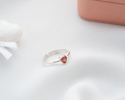 Personalized Heart Ring with Birthstone for Women, 925 Sterling Silver