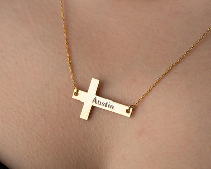 Personalized Cross Name Necklace, 925 Sterling Silver