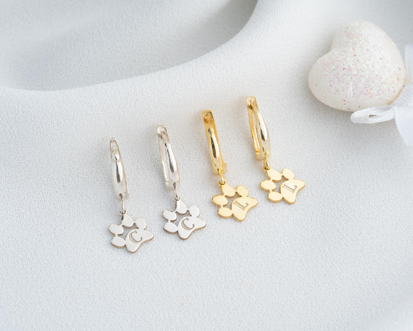 Personalized Paw Initial Earrings for Women Hoop Earrings with Letter Charm, 925 Sterling Silver