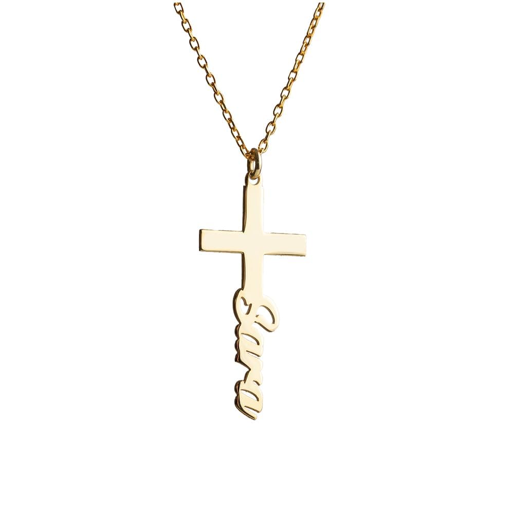 Personalized Cross with Baptismal Cross Name Necklace, 925 Sterling Silver