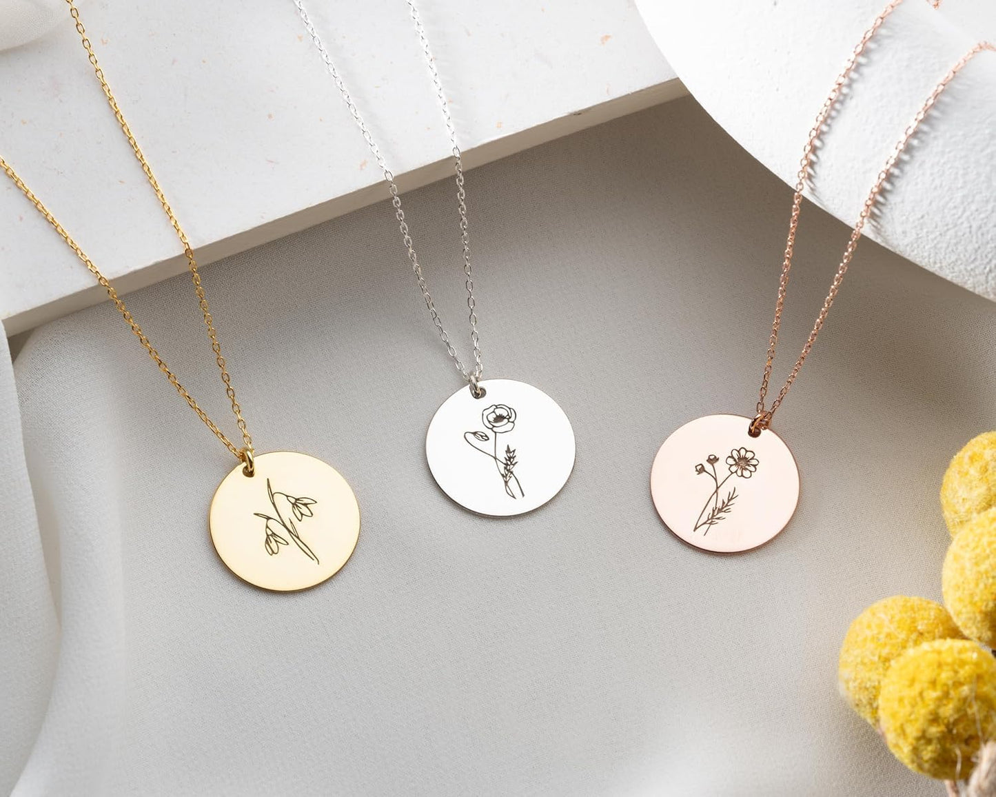 Custom Birth Flower Name Necklace with Birthstone, 925 Sterling Silver