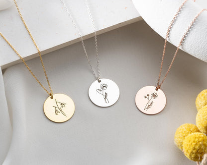 Custom Birth Flower Name Necklace with Birthstone, 925 Sterling Silver