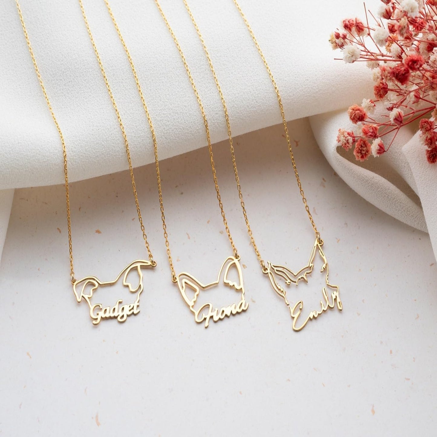 Personalized Dog Ears And Name Necklace, 925 Sterling Silver