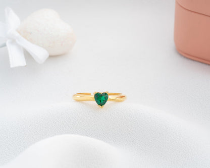 Personalized Heart Ring with Birthstone for Women, 925 Sterling Silver