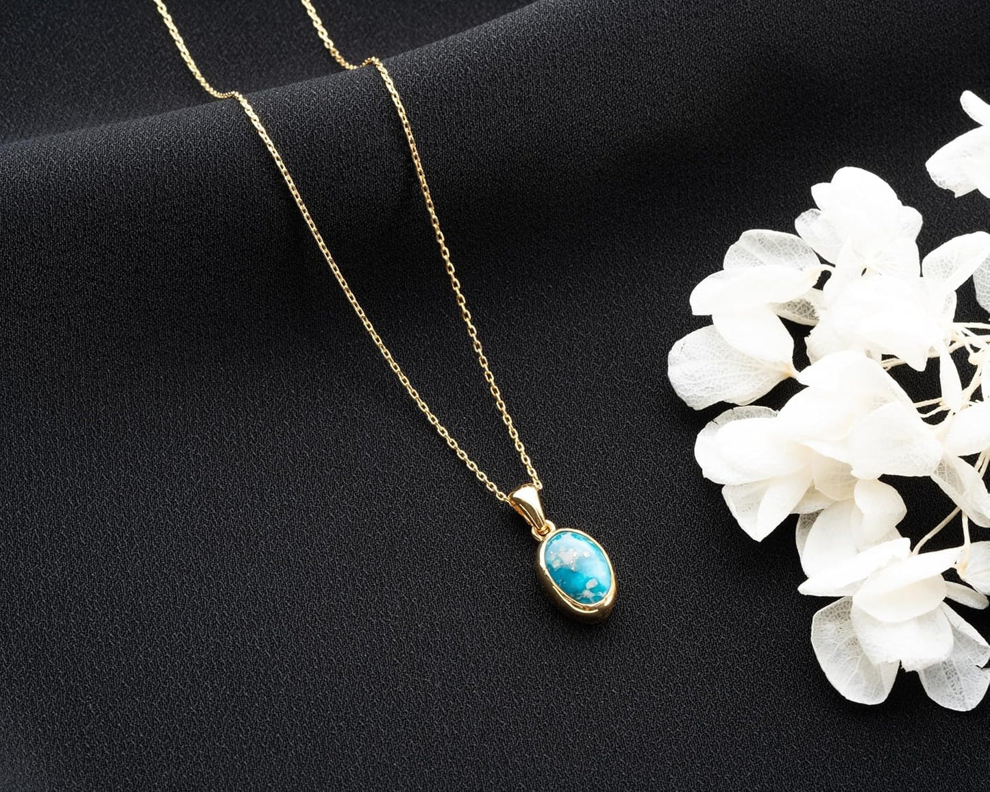 Kadınlar İçin Minimalist Mavi Taşlı Turkuaz Zarif Altın Kaplama Kolye, 925 Ayar Gümüş