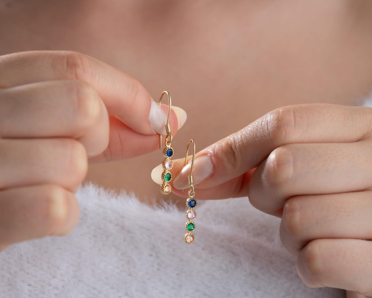 Personalized Birthstone Earrings for Women, 925 Sterling Silver