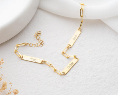 Personalized ID Chain Bar Name Bracelet for Women, 925 Sterling Silver