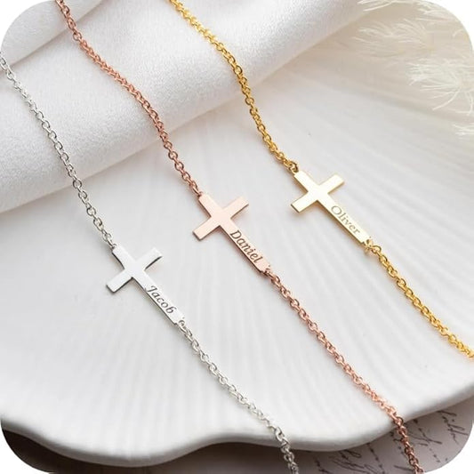 Personalized Cross Bracelet for Women with Custom Names, 925 Sterling Silver