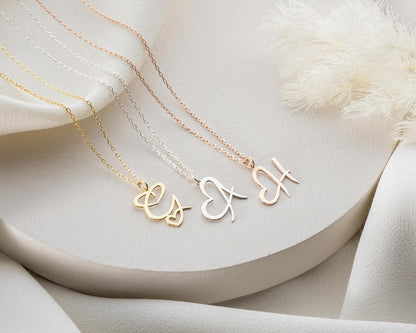 Custom Initial Necklace with Heart, 925 Sterling Silver