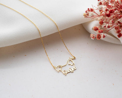 Personalized Dog Ears And Name Necklace, 925 Sterling Silver