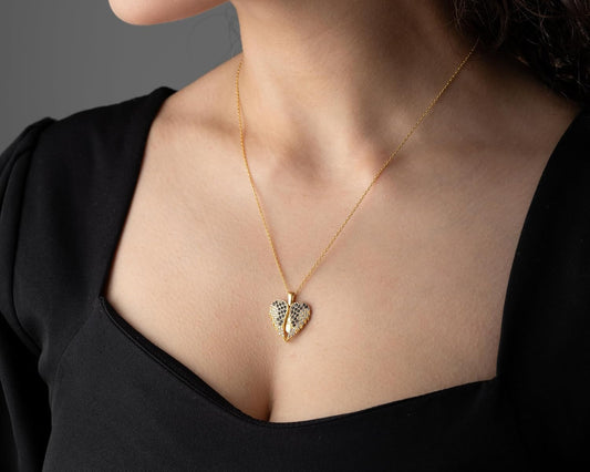 Personalized Angel Wing Necklace with Engrave Secret Message, 925 Sterling Silver