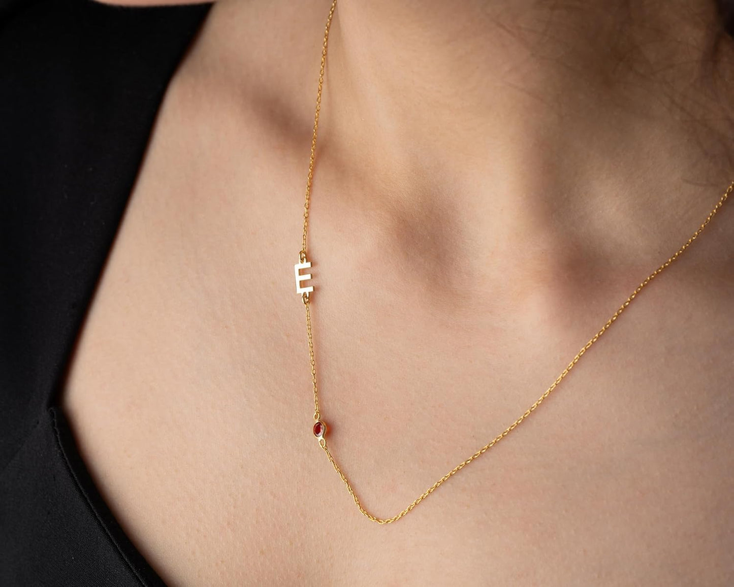 Initial Letter Necklace with Birthstone, 925 Sterling Silver