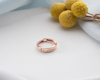 Personalized Engraved Name Birthstone Ring Custom, 925 Sterling Silver