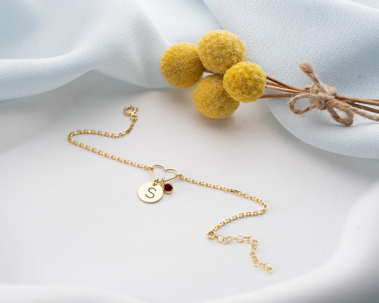 Personalized Bracelet for Women with Birthstone and Initial Disc, 925 Sterling Silver