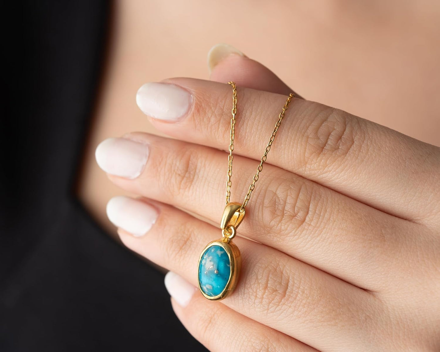 Kadınlar İçin Minimalist Mavi Taşlı Turkuaz Zarif Altın Kaplama Kolye, 925 Ayar Gümüş