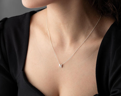 3d Letter Personalized Initial Letter Necklace, 925 Sterling Silver