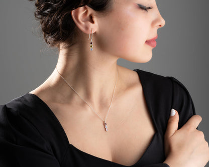 Kadınlar İçin Doğum Taşlı Kişiselleştirilmiş Kolye ve Küpe Seti, 925 Ayar Gümüş