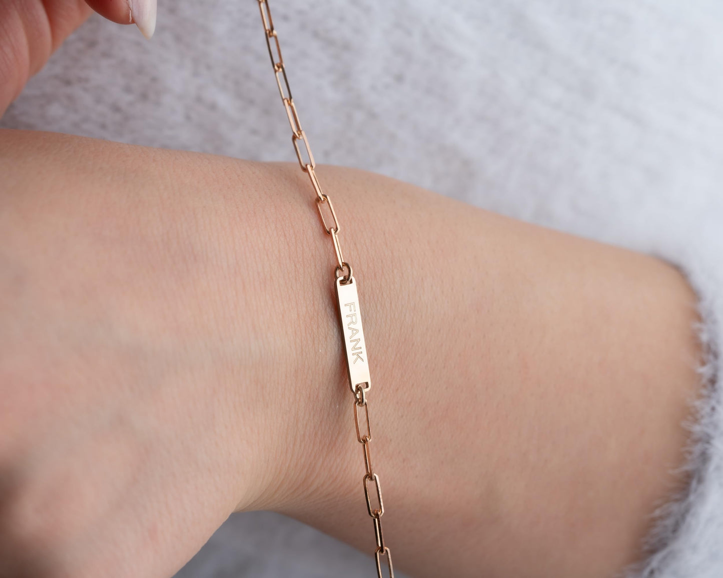 Personalized ID Chain Bar Name Bracelet for Women, 925 Sterling Silver