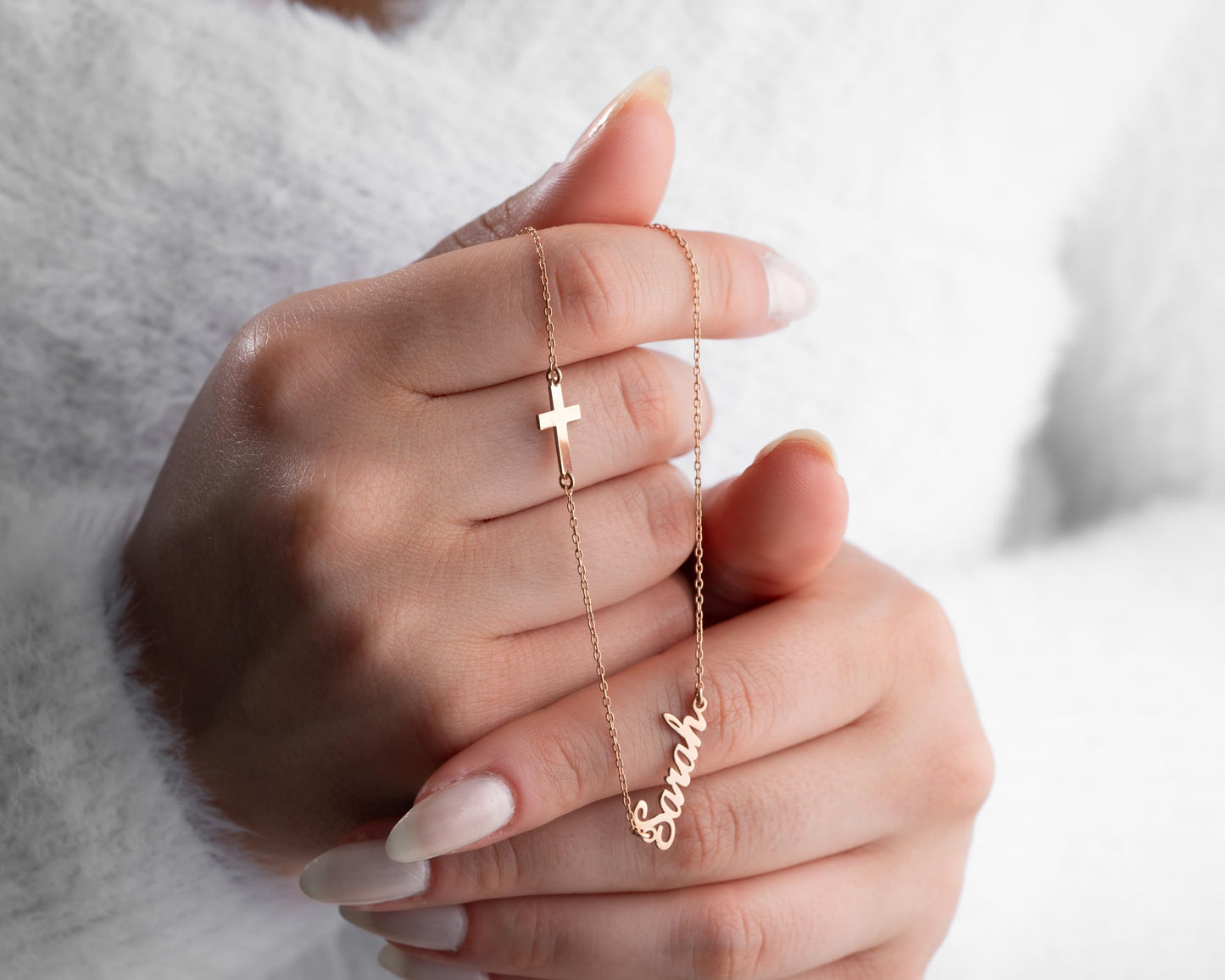 Personalized Cross Necklace with Name for Women, 925 Sterling Silver