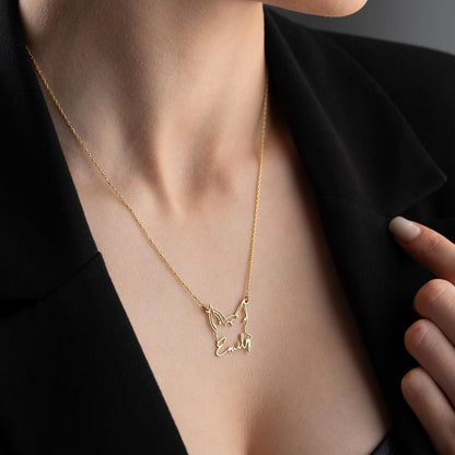 Personalized Dog Ears And Name Necklace, 925 Sterling Silver