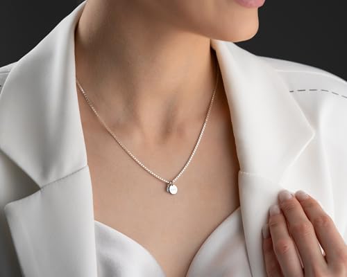 Personalized Disc Name Necklace with Birthstone, 925 Sterling Silver