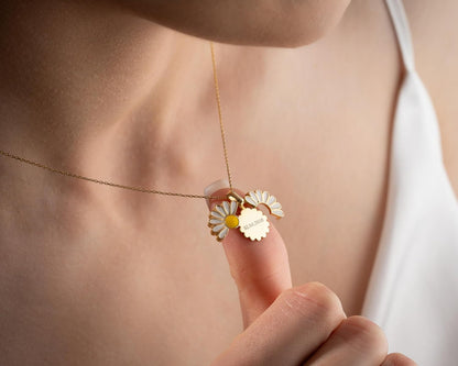 Personalized Daisy Necklace Personalized Hidden Name Pendant, 925 Sterling Silver