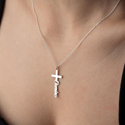 Personalized Cross with Baptismal Cross Name Necklace, 925 Sterling Silver