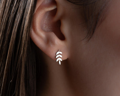 Custom Leaf Earrings for Women, Nature Inspired Stud Earrings, 925 Sterling Silver