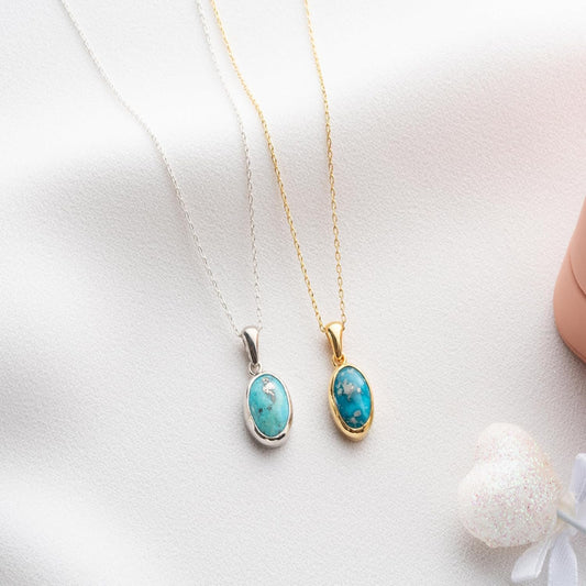 Minimalist Blue Stone Turquoise Dainty Gold Plated Necklace for Women, 925 Sterling Silver