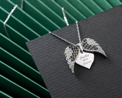 Personalized Angel Wing Necklace with Engrave Secret Message, 925 Sterling Silver