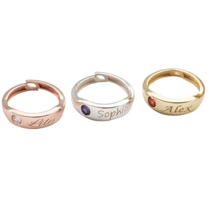 Personalized Engraved Name Birthstone Ring Custom, 925 Sterling Silver