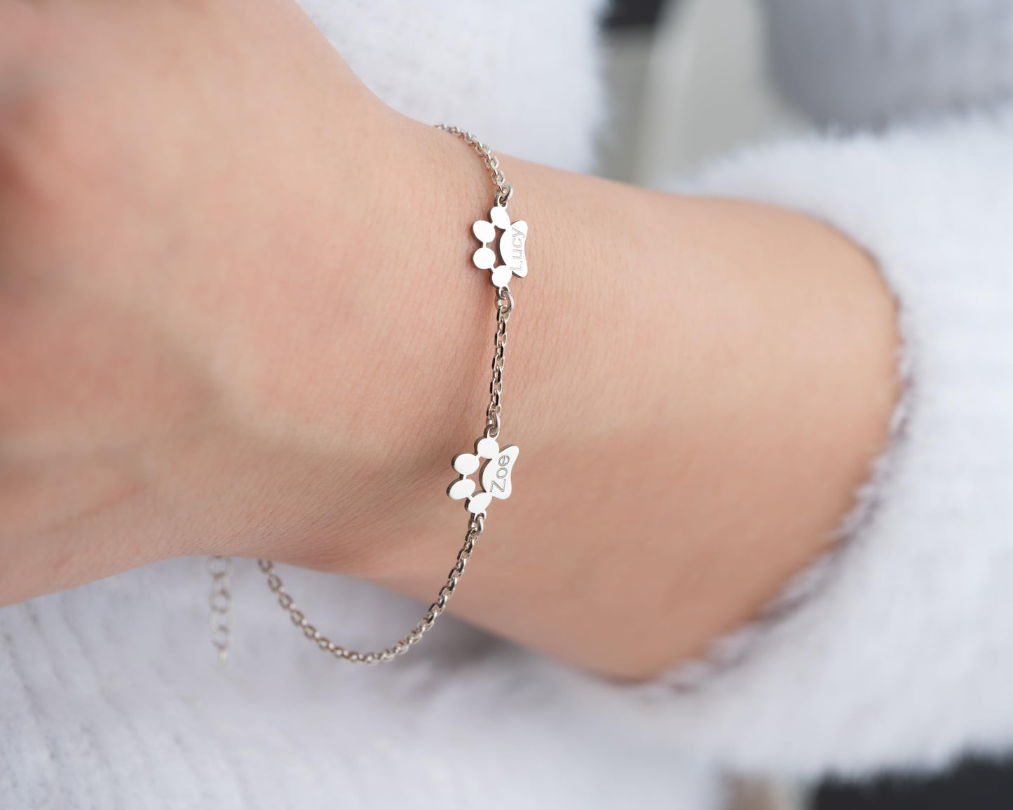 Personalized Paw Bracelet with Name for Women, Pet Jewelry, 925 Sterling Silver
