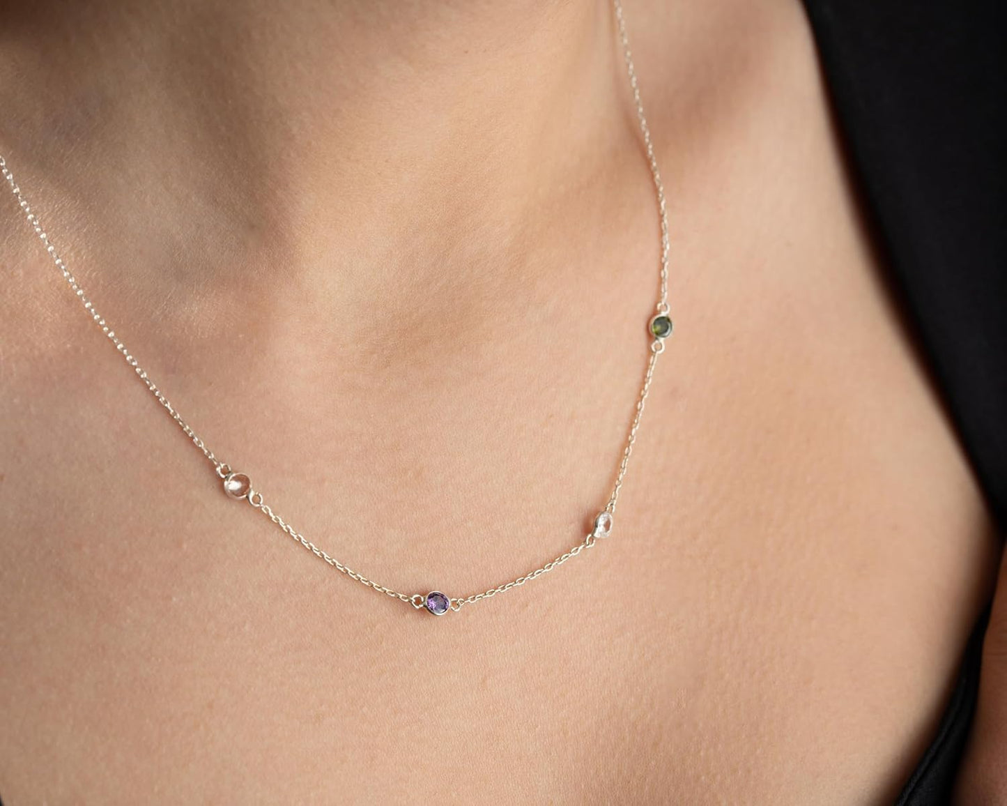 Personalized Birthstone Necklace For Women, 925 Sterling Silver