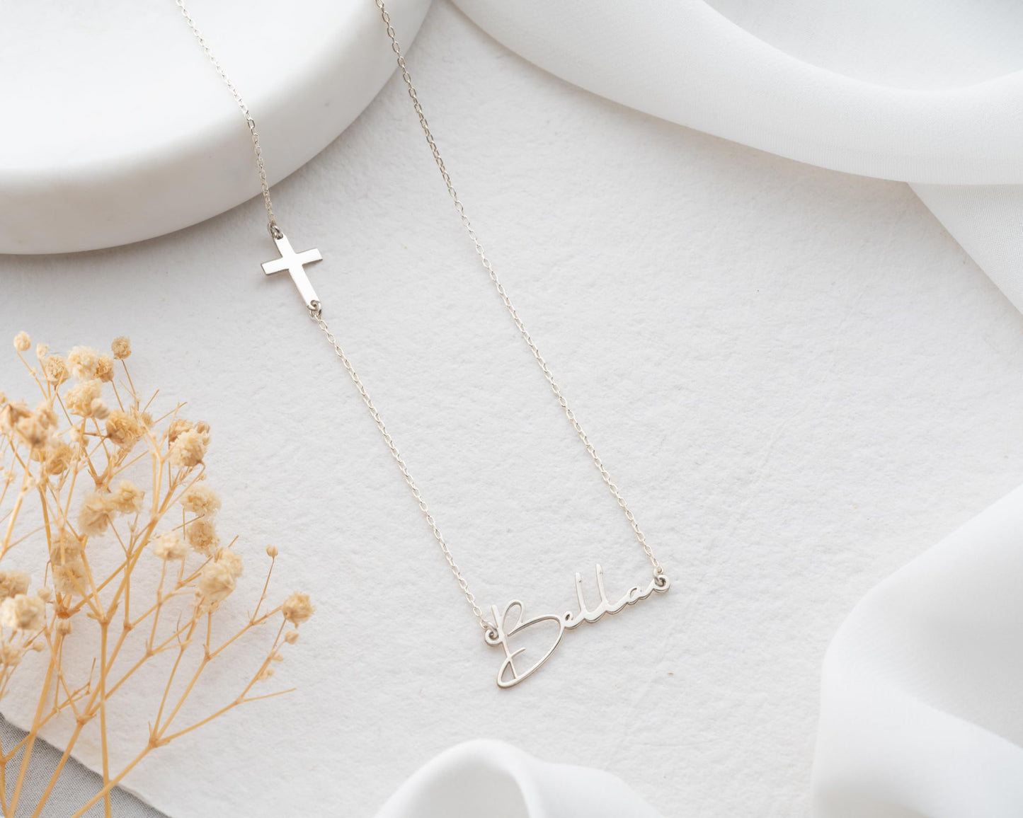 Personalized Cross Necklace with Name for Women, 925 Sterling Silver