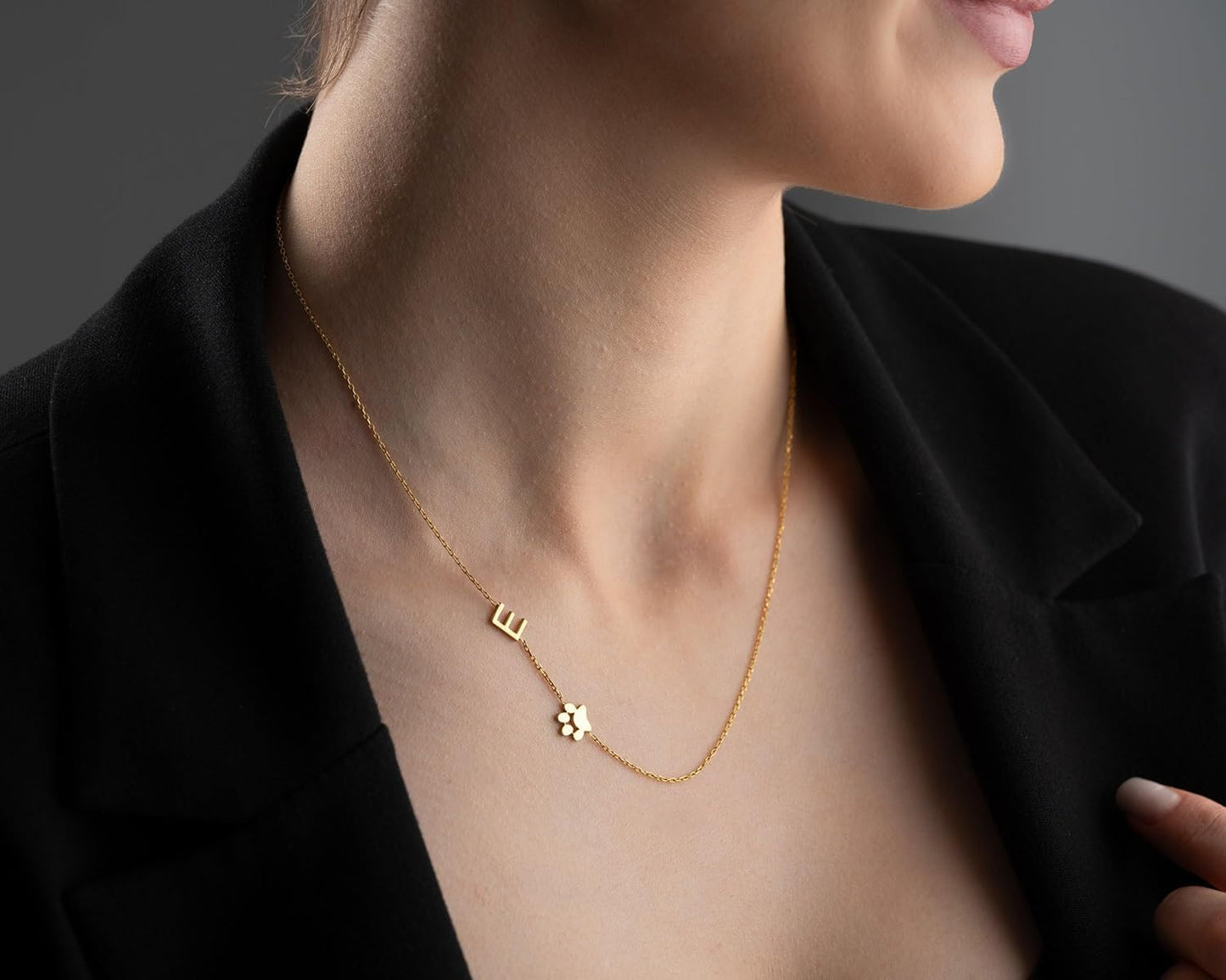 Personalized Dainty Initial Paw Necklace, 925 Sterling Silver