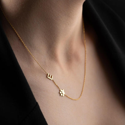 Personalized Dainty Initial Paw Necklace, 925 Sterling Silver