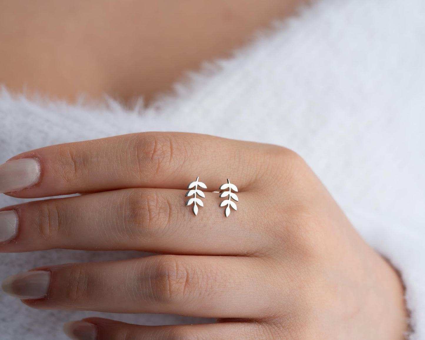 Custom Leaf Earrings for Women, Nature Inspired Stud Earrings, 925 Sterling Silver