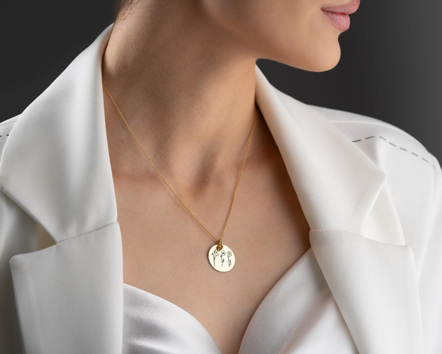 Custom Birth Flower Name Necklace with Birthstone, 925 Sterling Silver