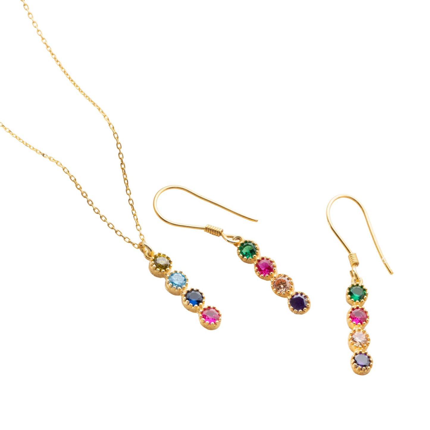 Kadınlar İçin Doğum Taşlı Kişiselleştirilmiş Kolye ve Küpe Seti, 925 Ayar Gümüş