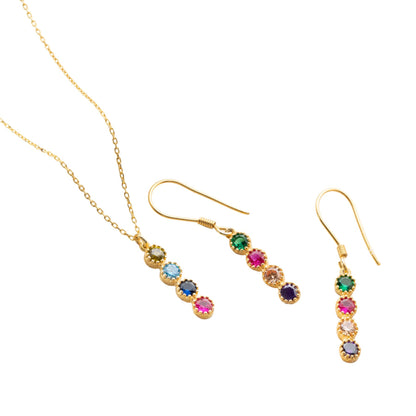 Kadınlar İçin Doğum Taşlı Kişiselleştirilmiş Kolye ve Küpe Seti, 925 Ayar Gümüş