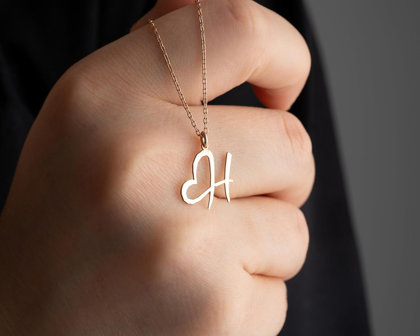 Custom Initial Necklace with Heart, 925 Sterling Silver