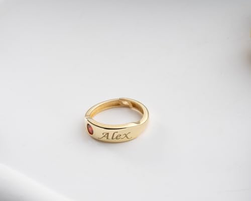 Personalized Engraved Name Birthstone Ring Custom, 925 Sterling Silver